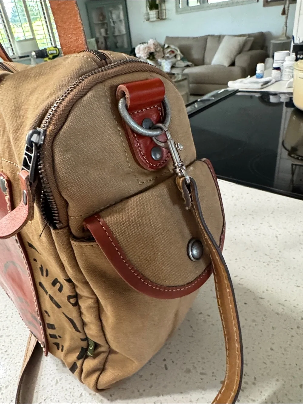 Canvas Messenger Bag with Chestnut Leather Pocket - Men's Casual Shoulder Bag